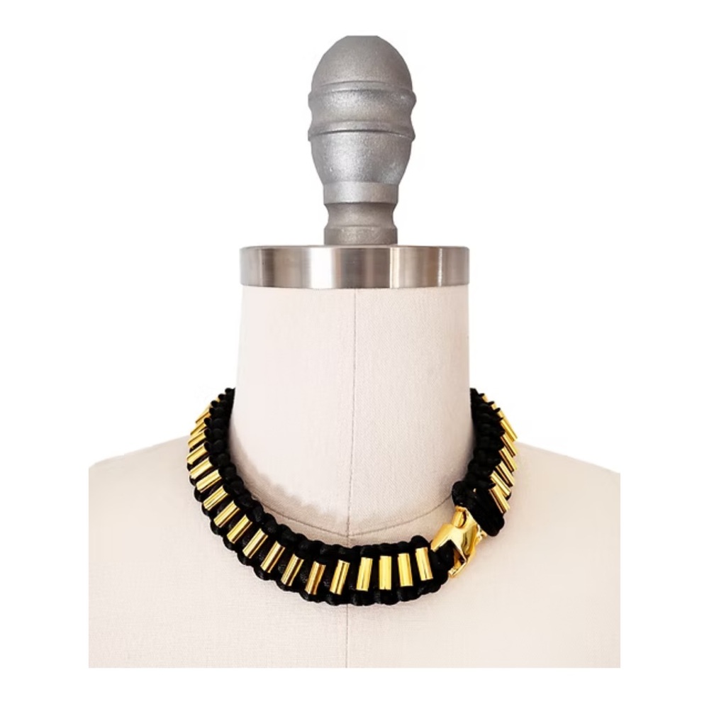 Never Worn Coral Castillo Macrame and Gold Necklace with Buckle